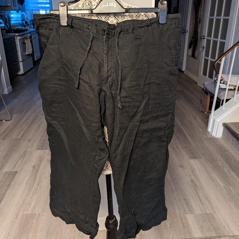 4 you linen and cotton leg crop black pants